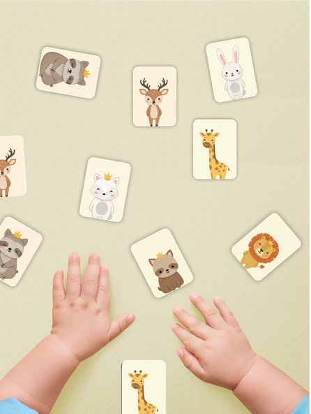 Zeka Kartları Ahşap Eğitici Hafıza Eşleştirme Oyunu Sevimli Hayvanlar Puzzle Oyuncak ( 5,5 x 7,5 CM)