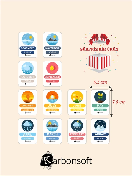 Ahşap İngilizce Türkçe Mevsim Kartları-Ingilizce Eğitim Seti Ingilizce Öğrenme Kartları Montessori