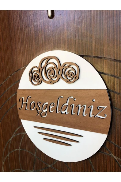 Hoşgeldiniz Yazılı Ahşap Kapı Süsü Dekoratif Dış Kapı Süsü Beyaz - 3