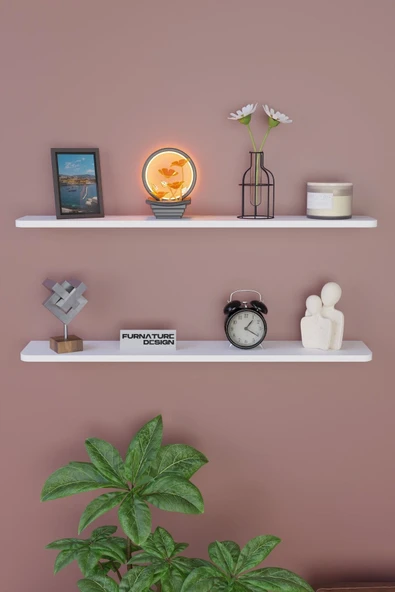 Dekoratif Uçan Duvar Rafı 2 Adet Gizli Monteli Raf Oval Kesim 100x18 Cm - 2