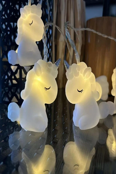 Dekoratif  Çocuk Bebek Odası Led Işık 10 Adet Unicorn Şekill Pilli Led Işık