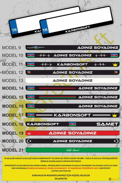 Kişiye Özel Isimli 1 takım (2 Adet)  Araç Logo Kabartmalı Siyah Ülke Oto Plakalık Uyumlu - 2