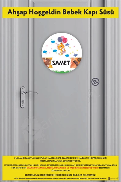 Kişiye Özel Isimli Bebek Odası Ahşap Kapı Süsü