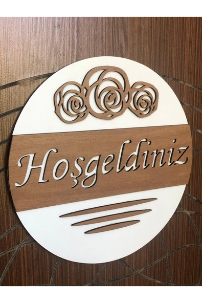 Hoşgeldiniz Yazılı Ahşap Kapı Süsü Dekoratif Dış Kapı Süsü Beyaz - 2