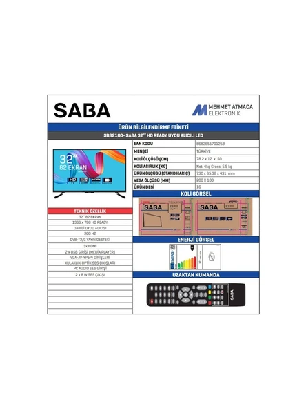 Saba SB32100 32" 81 Ekran Dahili Uydu Alıcılı HD Ready LED TV - 2