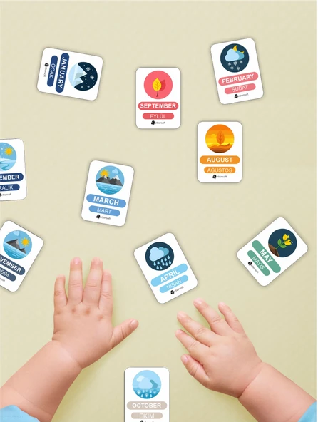 Ahşap İngilizce Türkçe Mevsim Kartları-Ingilizce Eğitim Seti Ingilizce Öğrenme Kartları Montessori - 2