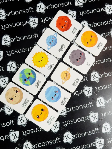 Zeka Kartları Ahşap Eğitici Hafıza Eşleştirme Oyunu Sevimli Gezegenler Oyuncak ( 5,5 x 7,5 CM) - 4