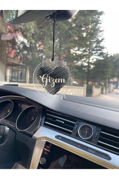 Kişiye Özel Şeffaf Pleksi Araba Dikiz Aynası Süsü - Isim Yazılı Romantik Araba Aksesuarı - 3