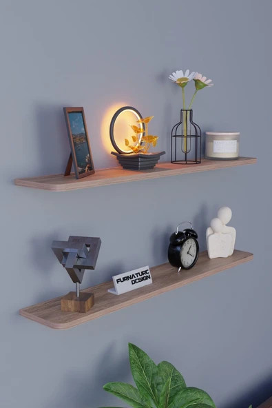 Dekoratif Uçan Duvar Rafı 2 Adet Gizli Monteli Raf Oval Kesim 80x18 Cm - 4