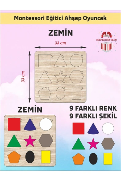 Montessori Egitici Ahsap Oyuncak, Egitici Kutu Oyunu, Ahsap Esleme Oyuncagı, Renk Puzzle - 2