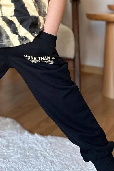 Erkek Çocuk More Than Yazı ve Eskitme Yazı Baskı Detaylı T-Shirt Sarı Eşofman Takım - 4
