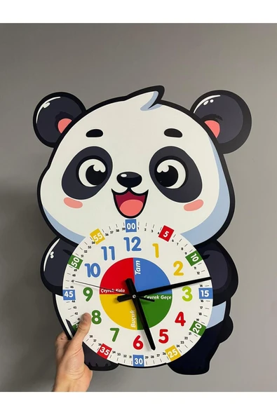 Sevimli Panda Po Montessori Çocuk Odası Eğitici Ahşap Duvar Saati - Sessiz Mekanizma, Şık Tasarım