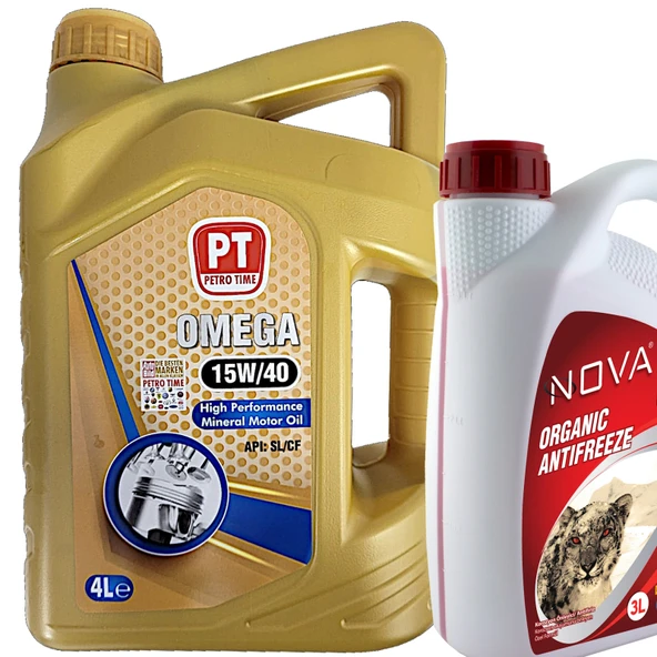 Petro Time 15W-40 Motor Yağı 4 Litre + Kırmızı Antifriz 3 L