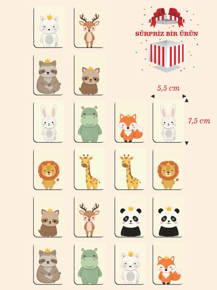 Zeka Kartları Ahşap Eğitici Hafıza Eşleştirme Oyunu Sevimli Hayvanlar Puzzle Oyuncak ( 5,5 x 7,5 CM) - 2