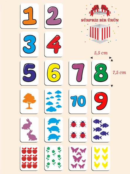 Zeka Kartları Ahşap Eğitici Hafıza Eşleştirme Oyunu Sevimli Sayılar Oyuncak ( 5,5 X 7,5 Cm)