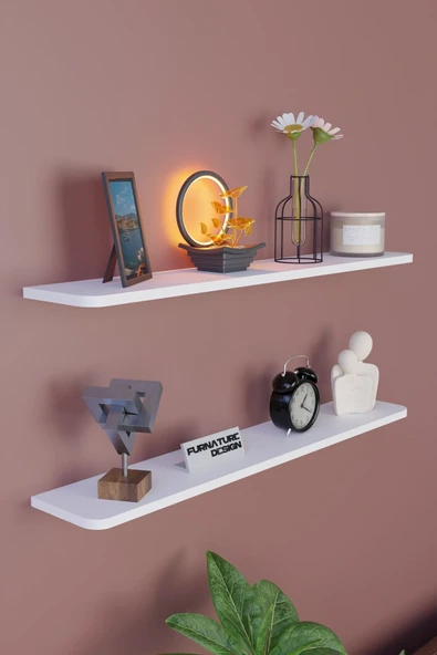 Dekoratif Uçan Duvar Rafı 2 Adet Gizli Monteli Raf Oval Kesim 80x18 Cm - 4