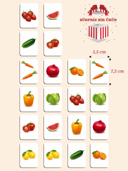 Zeka Kartları Ahşap Eğitici Hafıza Eşleştirme Oyunu Sevimli Meyveler Oyuncak ( 5,5 x 7,5 CM)
