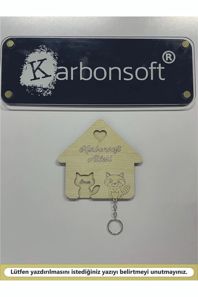 Kişiye Özel Sevimli Kedi Temalı Ahşap Lazer Kesim Anahtarlık - 2