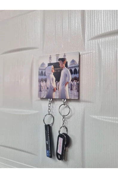 Kabe Temalı Erkek ve Kadın Figürlü Ahşap Anahtarlık ve Askılık - 2