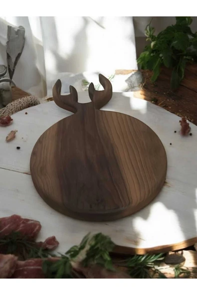 Ceviz Ağacı El Yapımı Sunumluk Doğrama Kesme Tahtası Geyik Model 25*40cm - 3