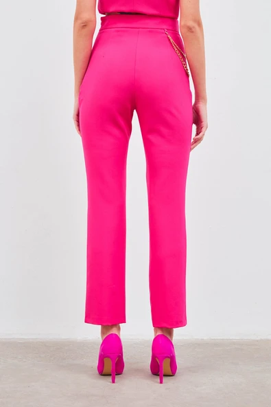 Zincir Aksesuarlı Pantolon - Fuşya - 5