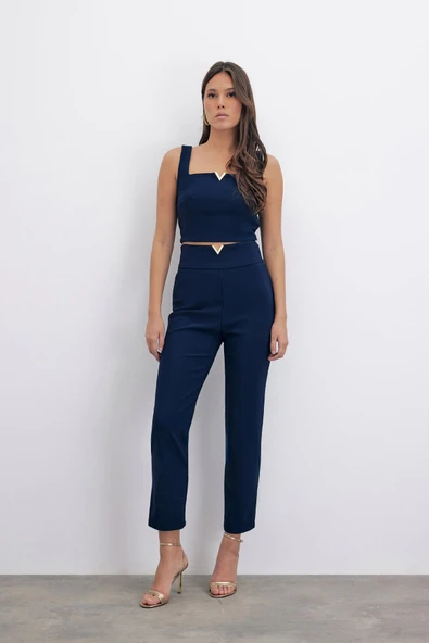 Bel Aksesuarlı Pantolon - LACİVERT - 6
