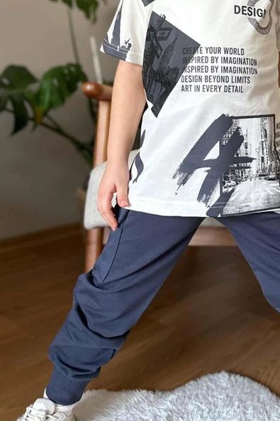 Erkek Çocuk Kargo Cepli ve Design Baskılı Siyah Eşofman Takım - Resim 3