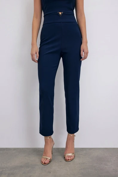 Bel Aksesuarlı Pantolon - LACİVERT - 4