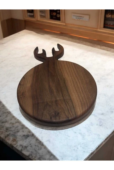 Ceviz Ağacı El Yapımı Sunumluk Doğrama Kesme Tahtası Geyik Model 25*40cm - 2