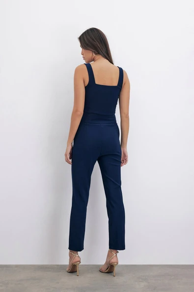 Yaka Gold Aksesuarlı Bluz - LACİVERT - 5