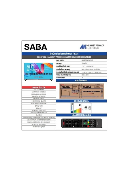 Saba SB50F351 50" 127 Ekran Uydu Alıcılı 4K Ultra HD Smart LED TV - 2