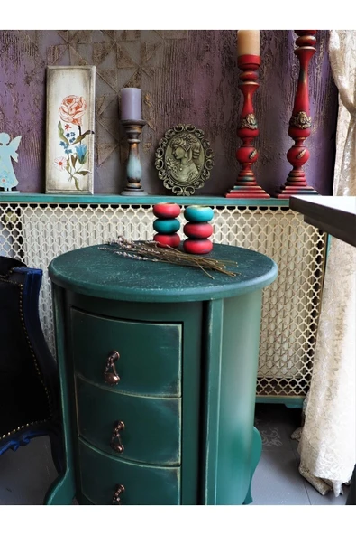 Moza Sanat 3 Çekmeceli Vintage Yeşil Eskitme Komodin - 5