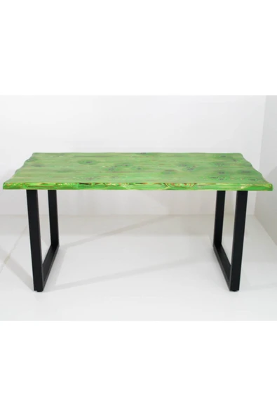 Hous Mobilya Eskitme Yeşil Kare Ayak Ahşap Yemek Masası 190x85 Cm - 2