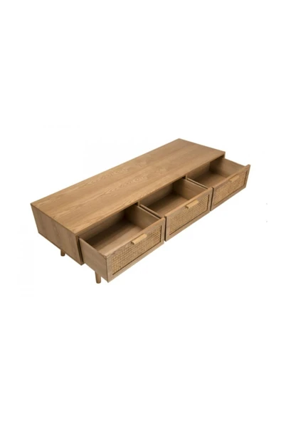 Gahoo Mobilya Ahşap Doğal Hazeranlı Üç Çekmeceli Ayaklı Modern Tv Ünitesi - Resim 3