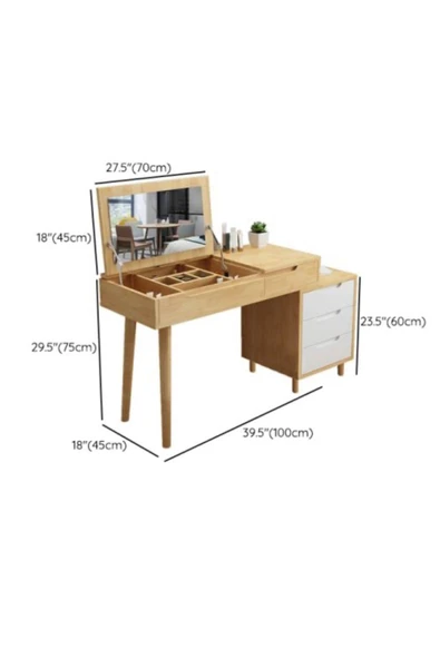 One Design Masif Ahşap Makyaj Masası Ceviz Renk Tuvalet Masası - 3