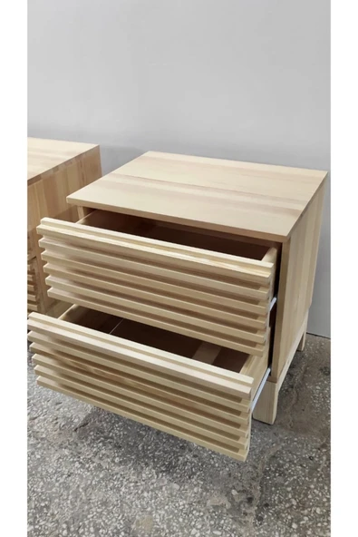 One Design Komodin 2 Adet Ahşap Masif Komodin 2’Li Komodin - 5