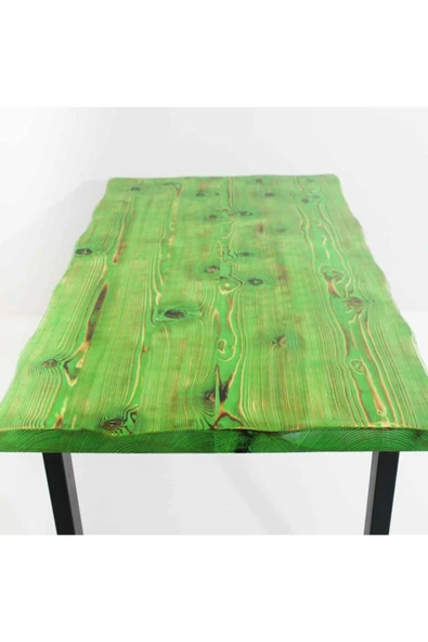 Hous Mobilya Eskitme Yeşil Kare Ayak Ahşap Yemek Masası 190x85 Cm