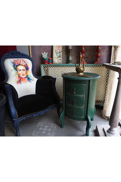Moza Sanat 3 Çekmeceli Vintage Yeşil Eskitme Komodin - 6