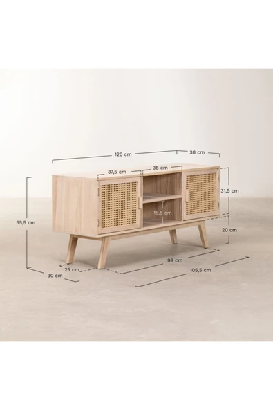 ŞafakMobilya Ahşap Hazeran Stil Modern Çift Kapaklı Çok Amaçlı Dolap, Tv Ünitesi - 2