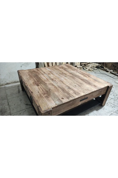 BALIKESİR ADA SANAT 90x90cm cm Ahşap Eskitme Country Orta Sehpa Retro - 5