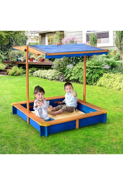 teamson Çocuk Kids Kapaklı, Döner Kanopili ve Yüksekliği Ayarlanabilir Ahşap Dış Mekan Kum Havuzu - 3