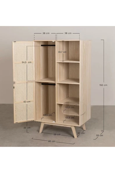 One Design Masif Ahşap Gardrop 150X80X55 - 2