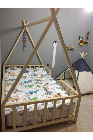 Ahşap Organik Doğal Montessori Yatak Bebek Çocuk Karyolası - 3