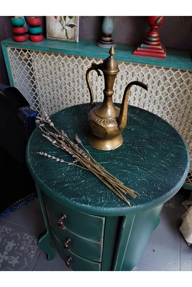 Moza Sanat 3 Çekmeceli Vintage Yeşil Eskitme Komodin - 7