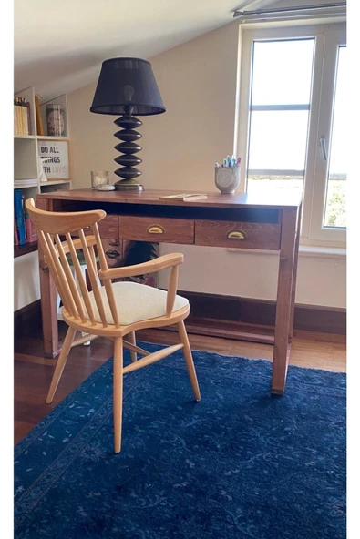 One Design Masif Çalışma Masası Ahşap Masa 3 Çekmeceli Masa 84X120X60 - 2