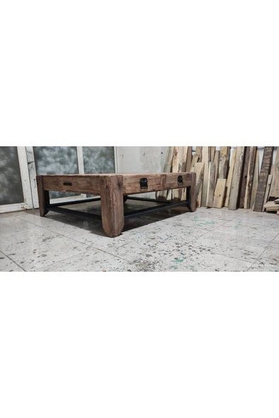 BALIKESİR ADA SANAT 90x90cm cm Ahşap Eskitme Country Orta Sehpa Retro - 4