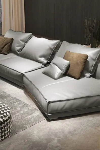 Pucci Home Best Sofa Suni Deri Kahve Renk Köşe Koltuk - 4