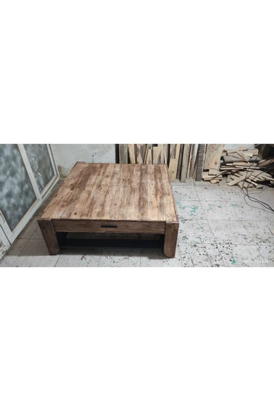 BALIKESİR ADA SANAT 90x90cm cm Ahşap Eskitme Country Orta Sehpa Retro - 3