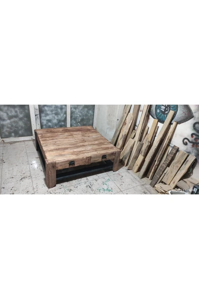 BALIKESİR ADA SANAT 90x90cm cm Ahşap Eskitme Country Orta Sehpa Retro - 1