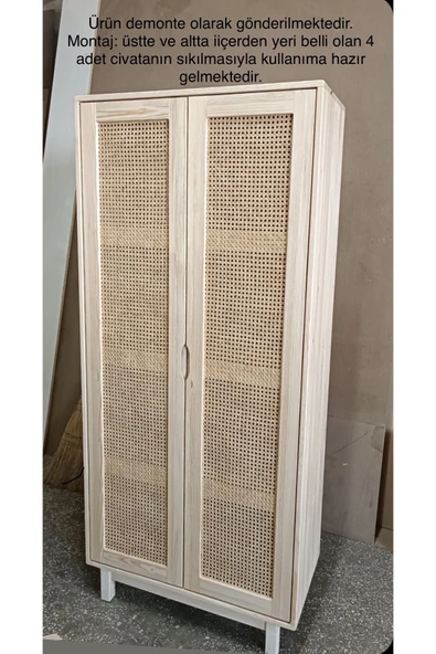 One Design Ahşap Masif Hazeran 2 Kapaklı Dolap Gardırop - 5
